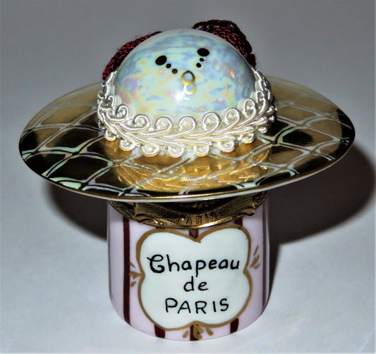 LIMOGES FRANCE BOX ~ PARIS HAT ~ FIONA SAUNDERS ~ BRAID & FABRIC BOW ~ LE 47/300