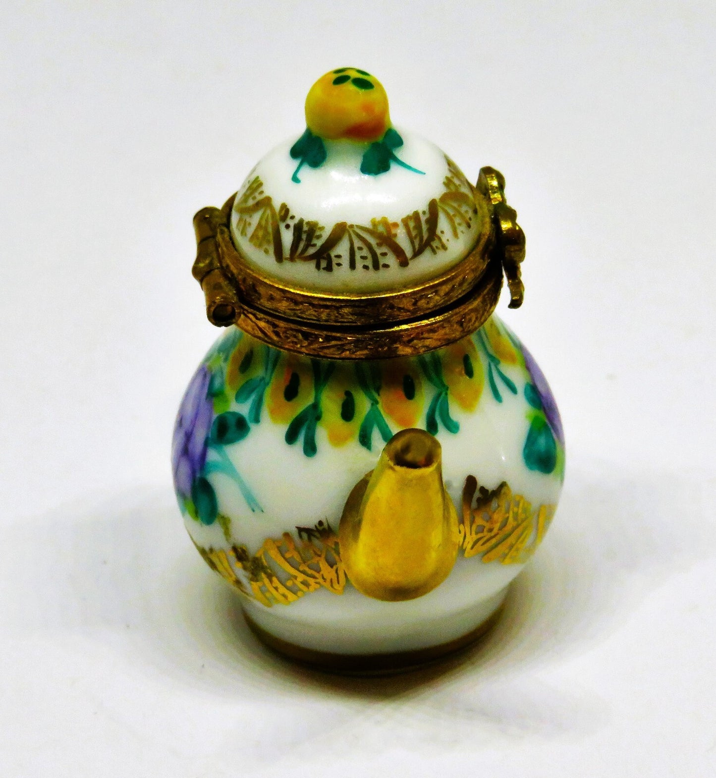 LIMOGES FRANCE BOX~ VINTAGE FLORAL TEAPOT ~ PURPLE ROSES ~ TEA POTS ~ PEINT MAIN