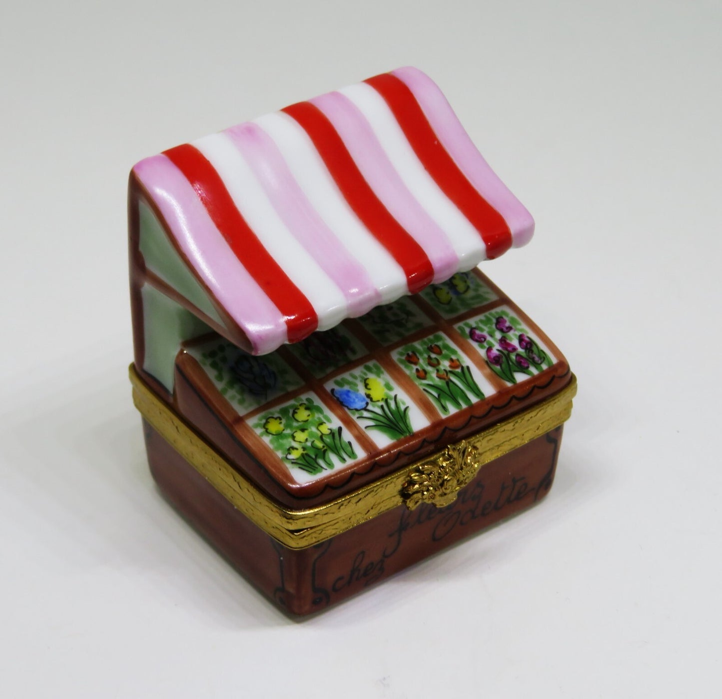 LIMOGES FRANCE BOX- ARTORIA - FLOWER STAND & STRIPED AWNING - ODETTE'S SHOP - LE