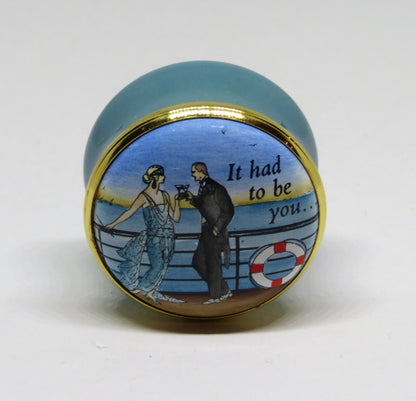 HALCYON DAYS ENAMEL BOX - "IT HAD TO BE YOU" - COUPLE ON A CRUISE SHIP - MUSIC