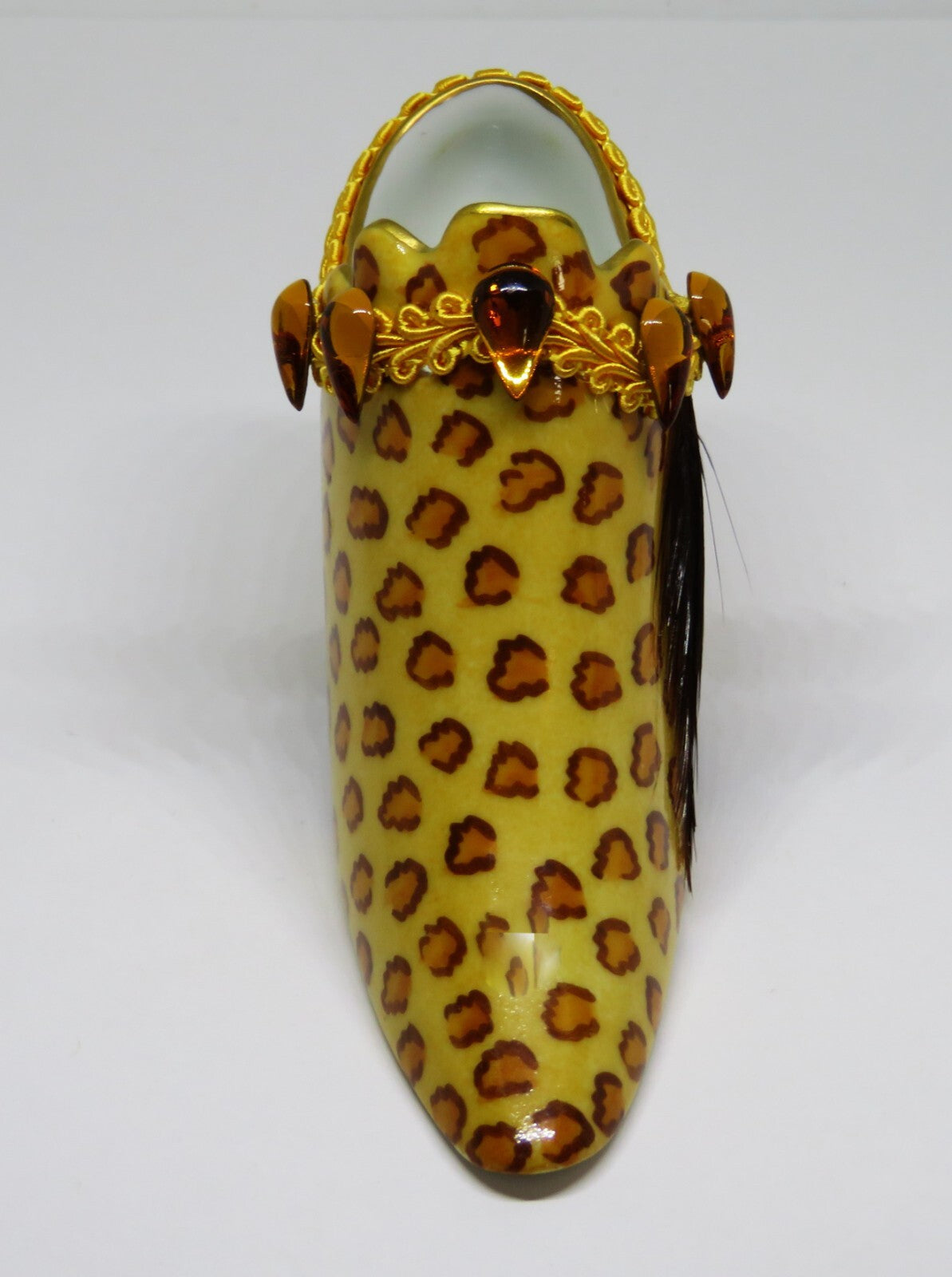 LIMOGES 2 BOX SET- EXOTIC LEOPARD PRINT HAT & SHOE - BRAID & FEATHERS & CRYSTALS