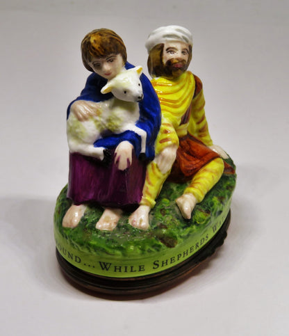 HALCYON DAYS ENAMEL BOX - CHRISTMAS BONBONNIERE - SHEPHERDS & THEIR FLOCKS