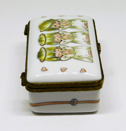 LIMOGES FRANCE BOX - ROCHARD - 3 LITTLE ANGELS - PINK HEARTS - "GOD BLESS YOU!"