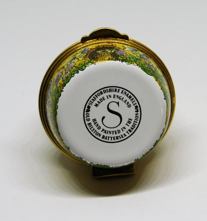 STAFFORDSHIRE ENGLISH ENAMEL BOX - VINTAGE BEEHIVE - BEE HIVE - BEES & FLOWERS