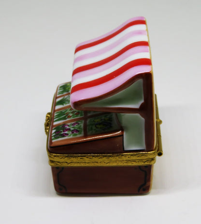 LIMOGES FRANCE BOX- ARTORIA - FLOWER STAND & STRIPED AWNING - ODETTE'S SHOP - LE