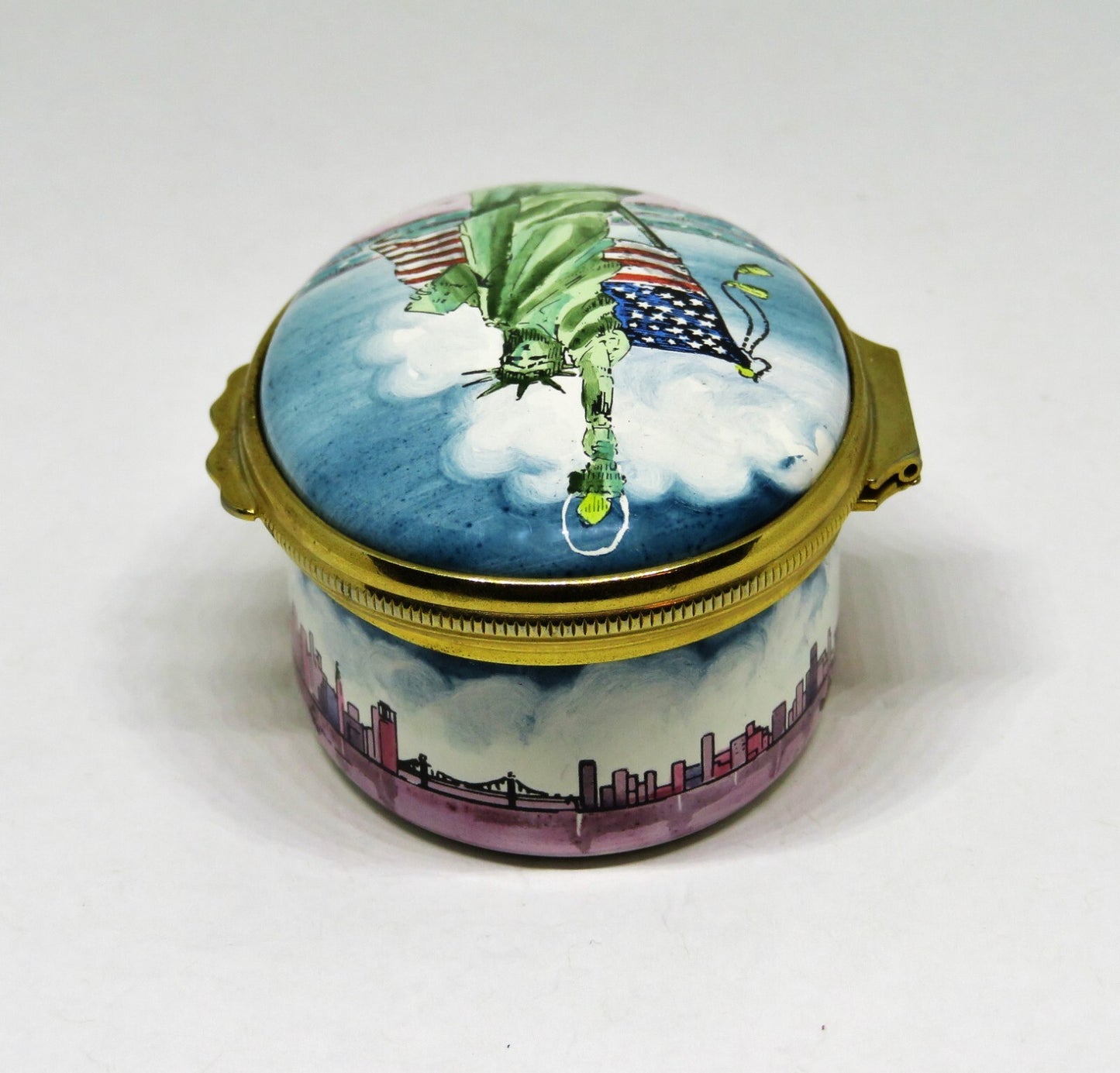 HALCYON DAYS ENAMEL BOX - TIFFANY - STATUE OF LIBERTY - NEW YORK CITY - JULY 4TH