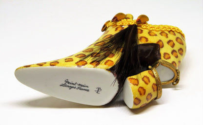 LIMOGES 2 BOX SET- EXOTIC LEOPARD PRINT HAT & SHOE - BRAID & FEATHERS & CRYSTALS