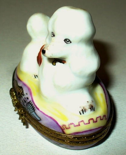 LIMOGES FRANCE BOX - WHITE FRENCH POODLE & GROOMING ACCESSORIES - DOG - PUPPY
