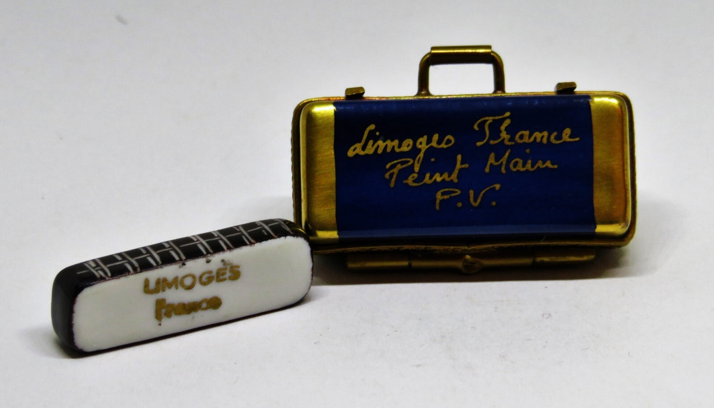 LIMOGES BOX ~PARRY-VIEILLE~ VINTAGE CASE & BLUES HARMONICA ~ MUSICAL INSTRUMENTS