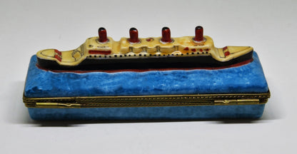 LIMOGES FRANCE BOX- CRUISE SHIP - LUXURY OCEAN LINER -SHIP'S WHEEL CLASP- TRAVEL