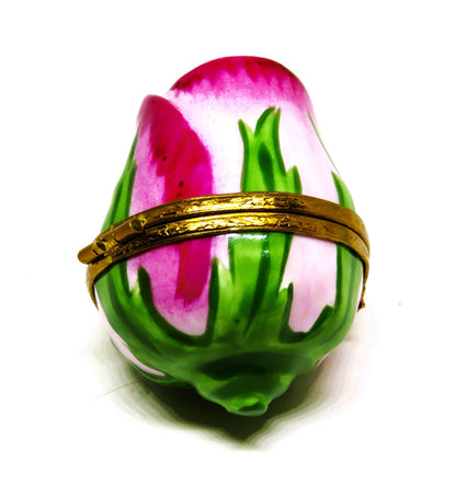 LIMOGES FRANCE BOX - ARTORIA - PINK ROSEBUD & LEAVES - FLOWERS - LE #159