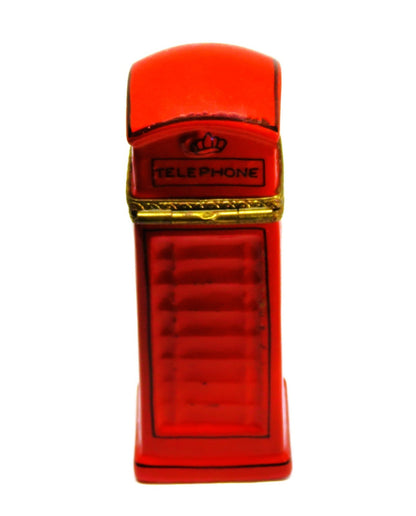 LIMOGES BOX ~ RED BRITISH TELEPHONE BOOTH & CROWN ~ PHONE KIOSK ~ LONDON ENGLAND