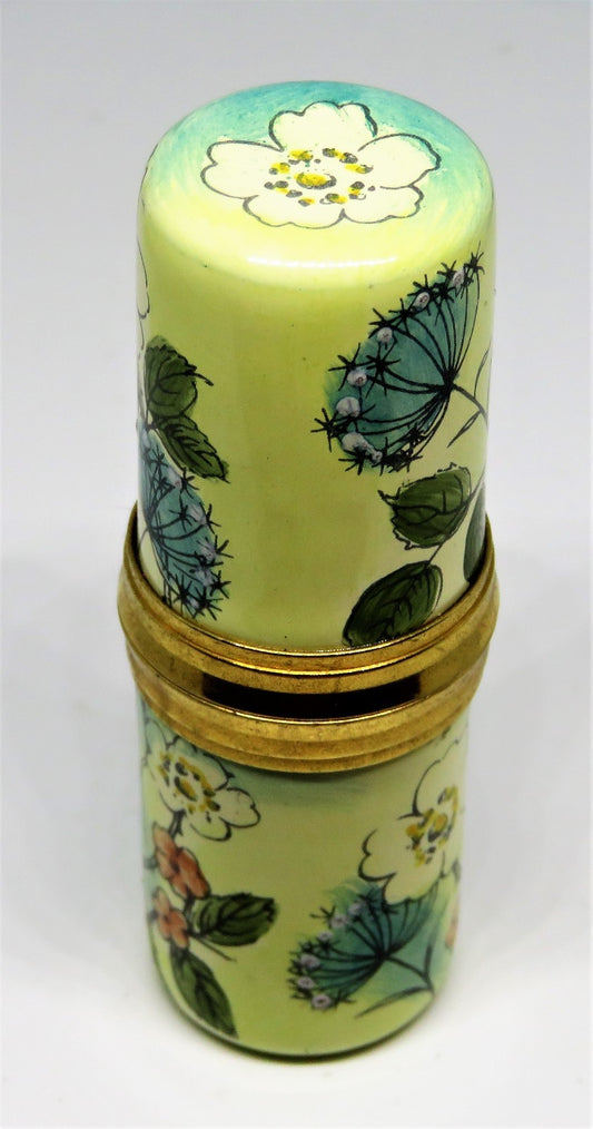 STAFFORDSHIRE ENGLISH ENAMEL BOX- FLORAL SEWING CASE -NEEDLE ETUI- FLOWERS - MIB