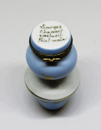 LIMOGES FRANCE BOX - CHAMART - BLUE FLORAL TABLE LAMP - PINK ROSES