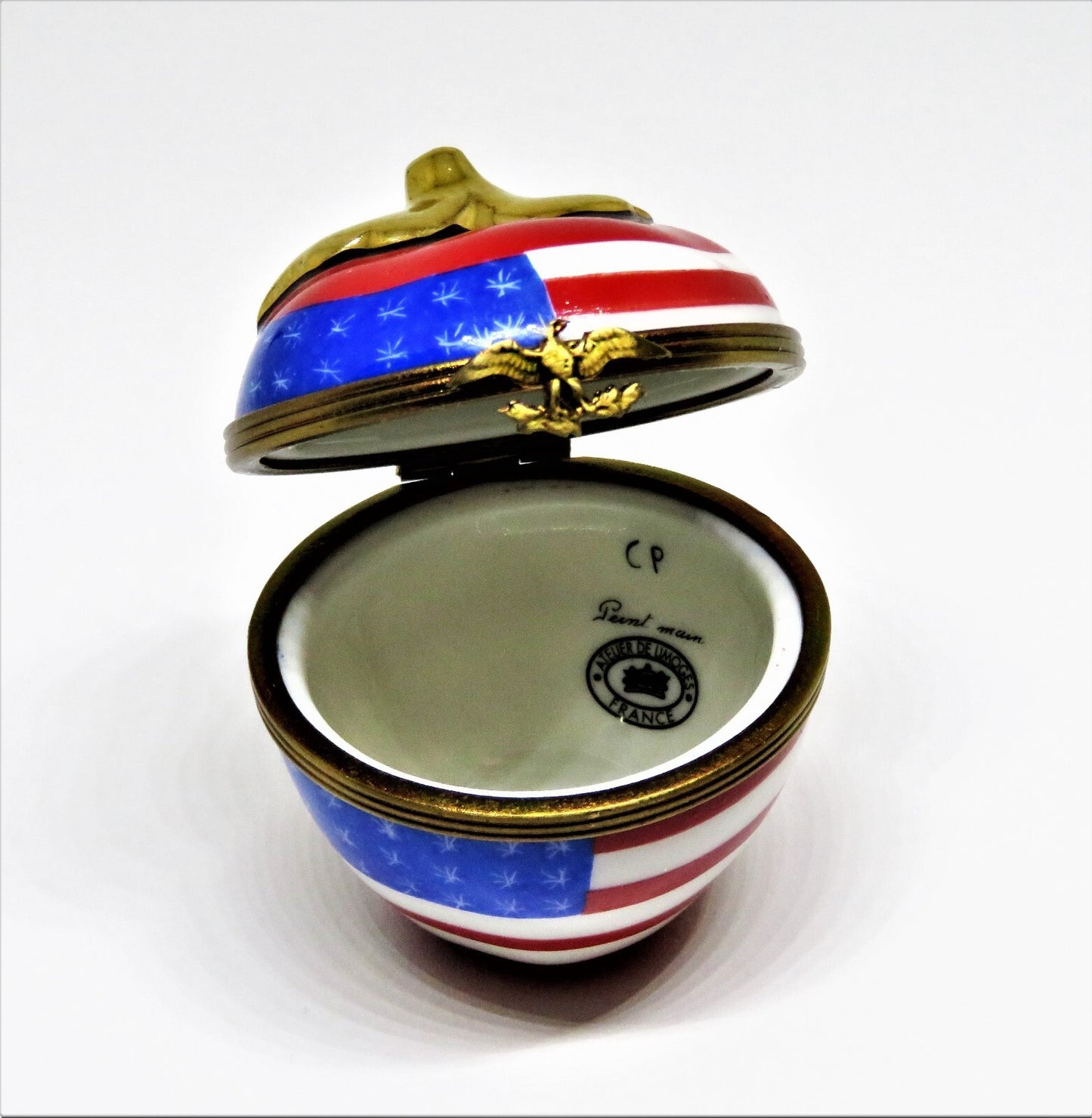 LIMOGES FRANCE BOX~ PATRIOTIC APPLE & UNITED STATES FLAG ~STARS & STRIPES~ EAGLE