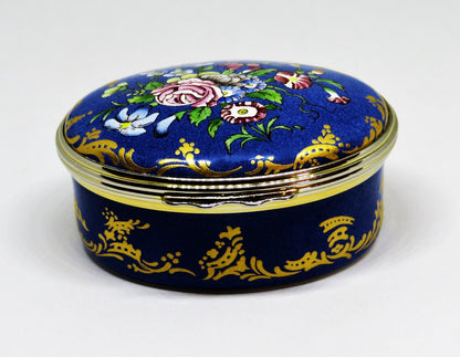 HALCYON DAYS ENGLISH ENAMEL BOX - ANTIQUE LONDON FLORAL - FLOWERS - 18TH CENTURY