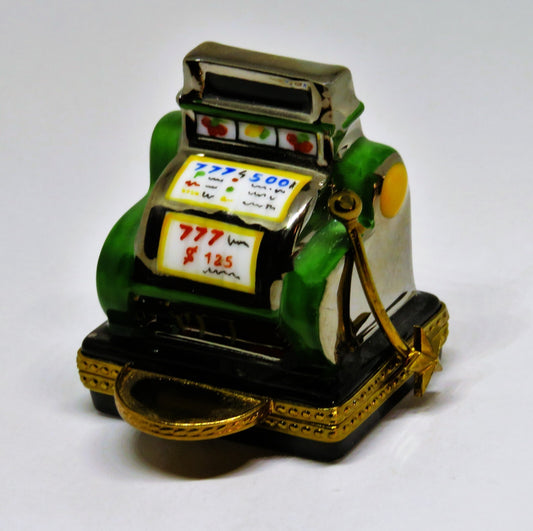 LIMOGES FRANCE BOX - ANTIQUE SLOT MACHINE - ONE-ARMED BANDIT - METAL HOPPER