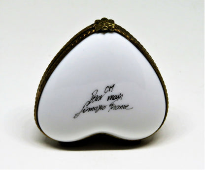LIMOGES BOX - FLORAL HEART - FLOWER BOUQUET & RIBBON - "MA CHERIE" - ANNIVERSARY