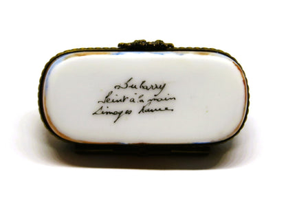 LIMOGES FRANCE - DUBARRY- SMALL FLORAL PIN BOX  - WATERCOLOR FLOWERS - RIBBONS
