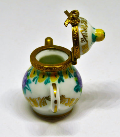 LIMOGES FRANCE BOX~ VINTAGE FLORAL TEAPOT ~ PURPLE ROSES ~ TEA POTS ~ PEINT MAIN