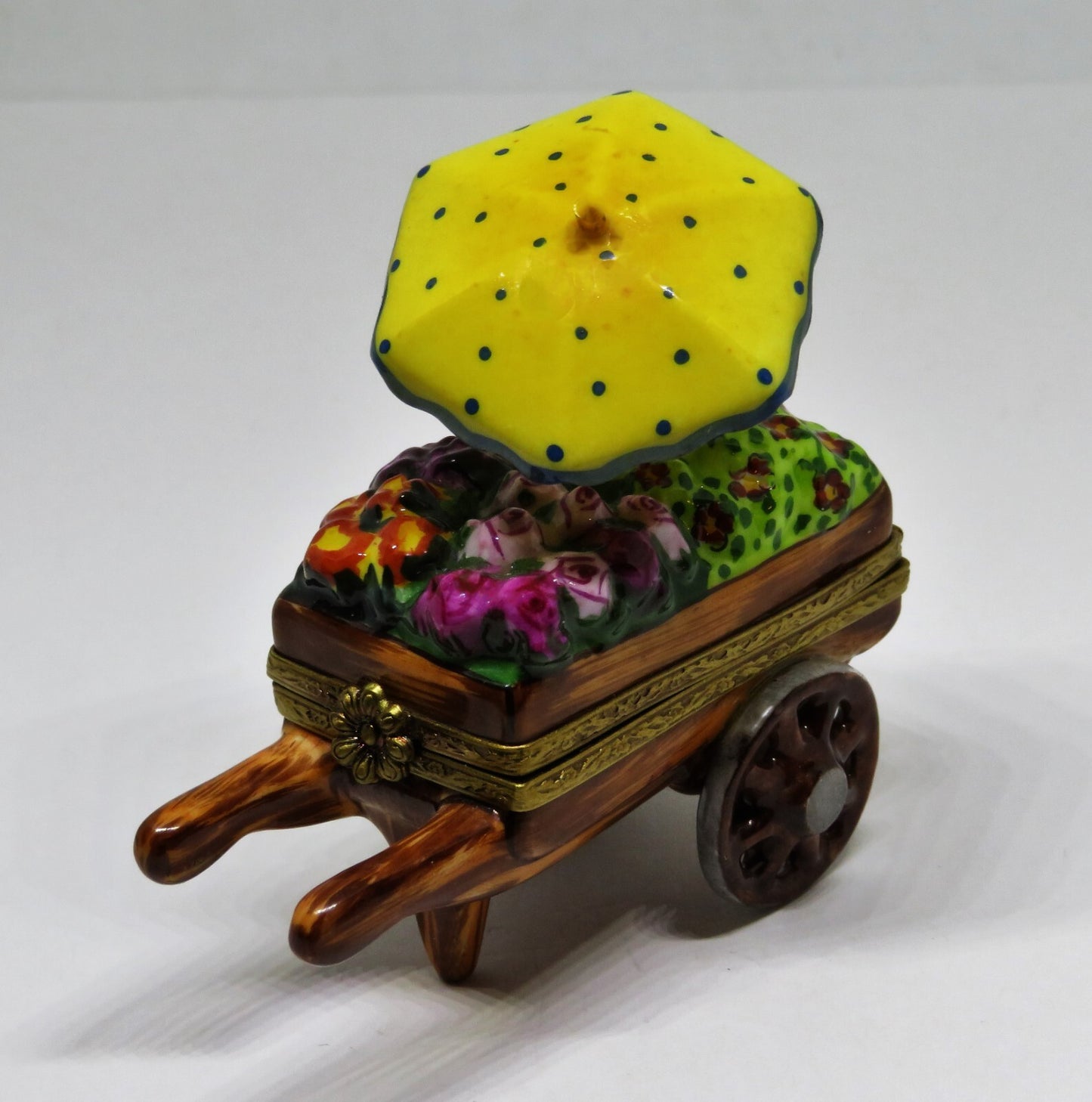 LIMOGES FRANCE BOX ~ ELDA ~ FLOWER CART & UMBRELLA ~ LE 34/50 ~ PEINT MAIN