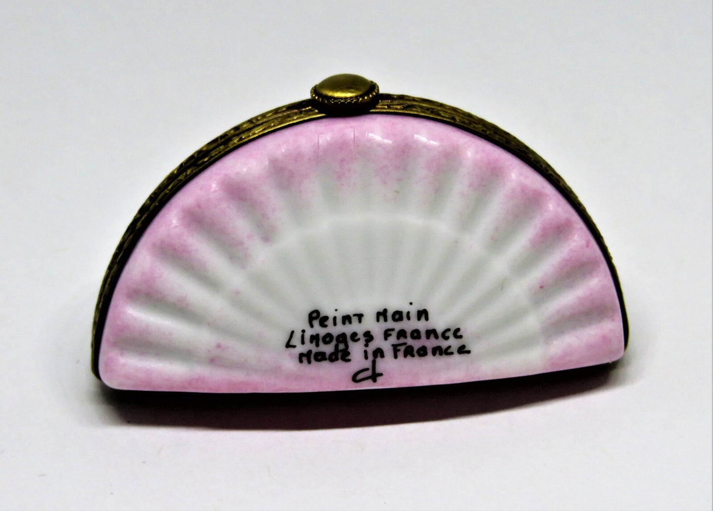 LIMOGES FRANCE BOX - TINY PINK & WHITE FLORAL ASIAN FAN - ASSORTED FLOWERS