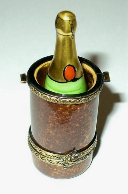LIMOGES FRANCE BOX~ 2 PIECE FRENCH CHAMPAGNE BOTTLE & BUCKET ~GRAPES~ PEINT MAIN