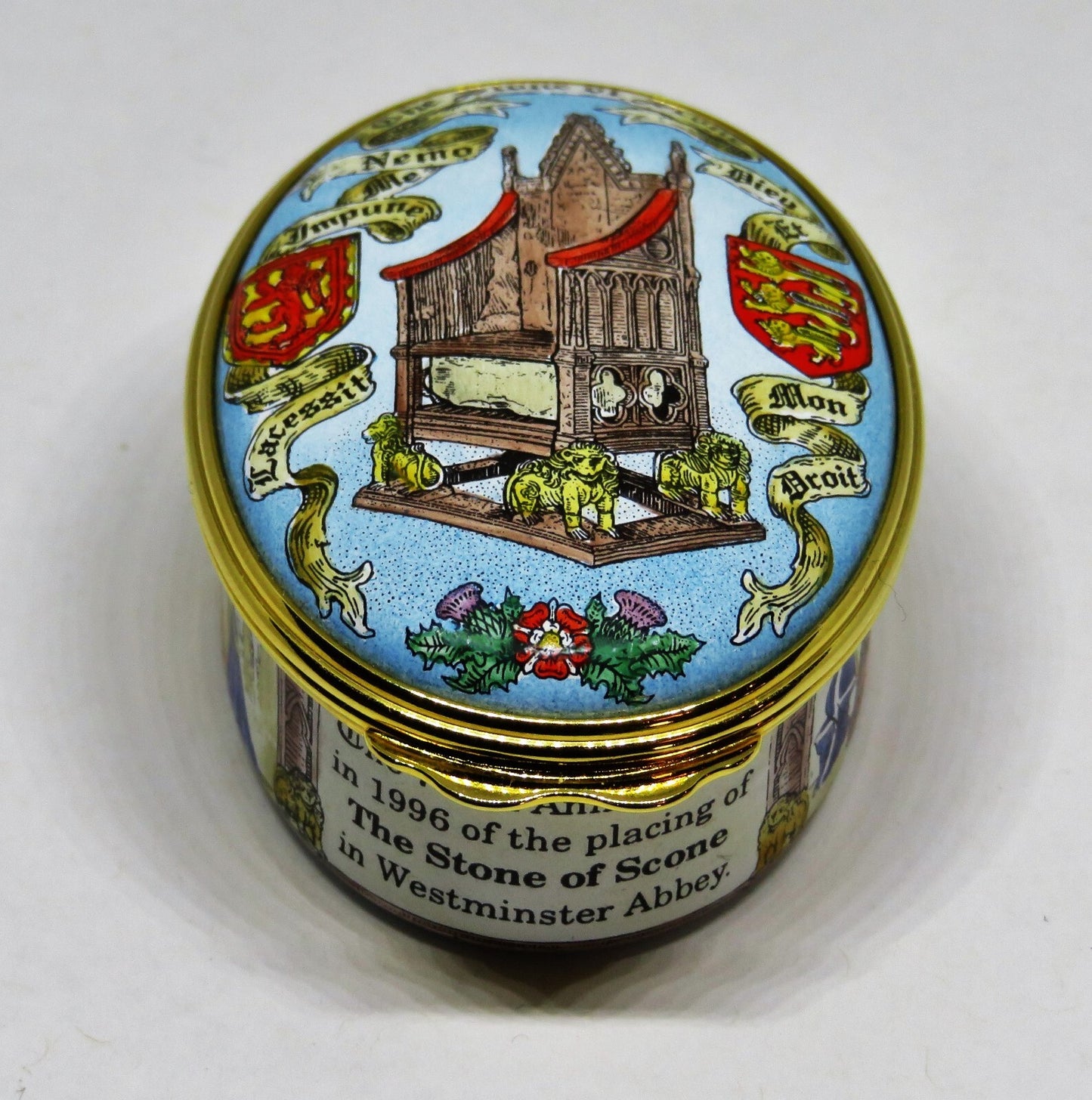 HALCYON DAYS ENGLISH ENAMEL BOX- THE STONE OF SCONE - BRITISH ROYALTY - SCOTLAND