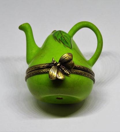 LIMOGES FRANCE BOX - PEAR TEA POT - TEAPOT - BUTTERFLY CLASP - WATERING CAN