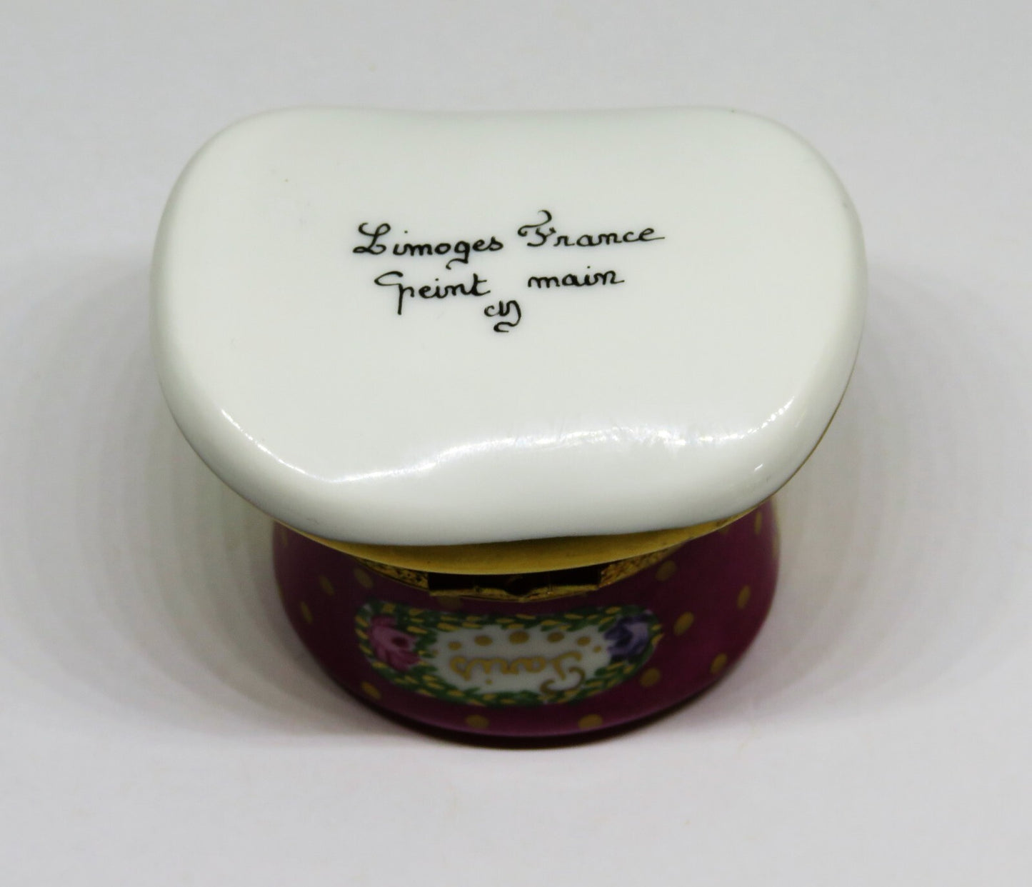 LIMOGES FRANCE BOX - PARIS PARFUMERIE HAT & PERFUME BOTTLE - FLOWERS - ROSES