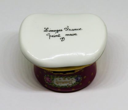 LIMOGES FRANCE BOX - PARIS PARFUMERIE HAT & PERFUME BOTTLE - FLOWERS - ROSES