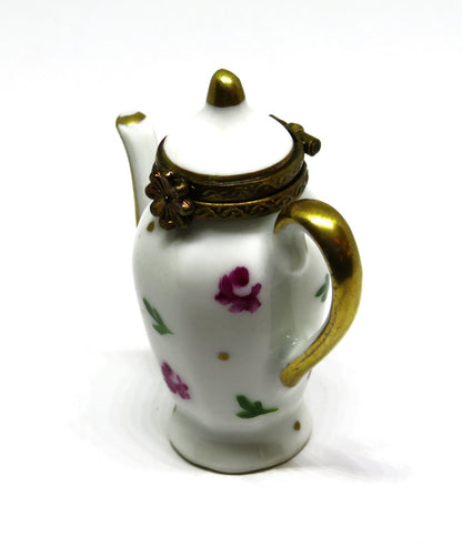 LIMOGES FRANCE BOX ~ FLORAL COFFEE POT ~ FLOWERS ~ RED ROSES ~ TEA POT ~ TEAPOT