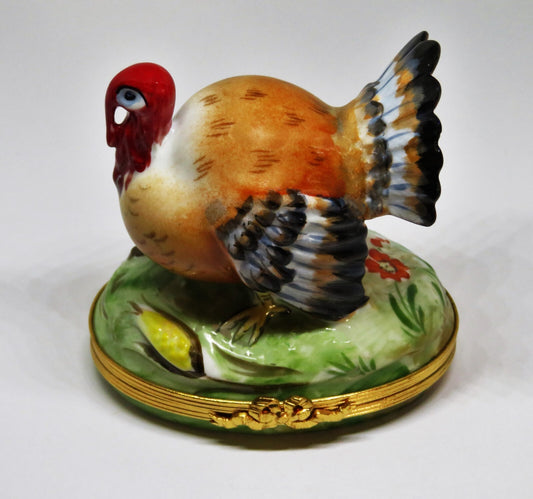 LIMOGES FRANCE BOX - CHAMART - THANKSGIVING - LARGE TURKEY - EARS OF CORN