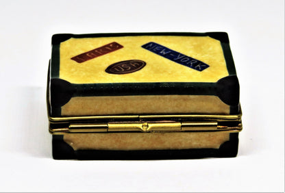 LIMOGES FRANCE BOX ~ ROCHARD ~ "BON VOYAGE" SUITCASE ~ LUGGAGE ~ TRAVEL LABELS