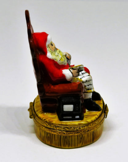 LIMOGES FRANCE BOX - SANTA CLAUS IN A CHAIR - NAUGHTY/NICE LIST - CHRISTMAS