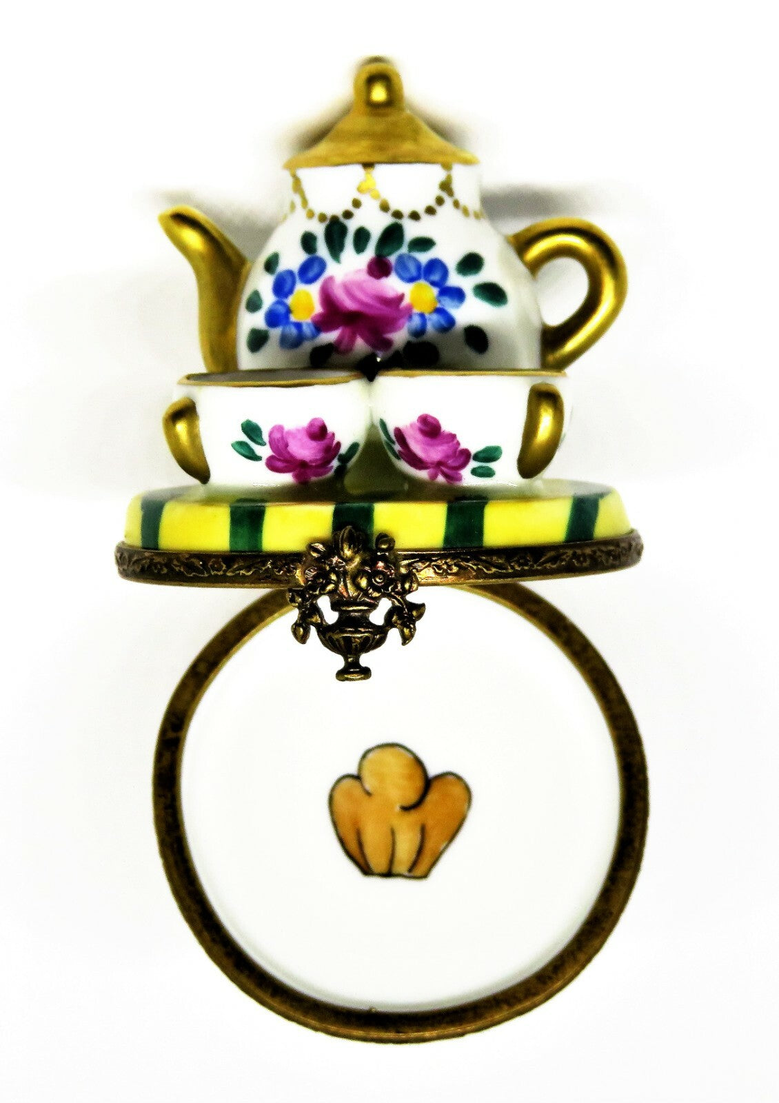 LIMOGES FRANCE BOX ~ PV ~ TABLE & TEAPOT & TEACUPS ~ LE 134/250 ~ PEINT MAIN