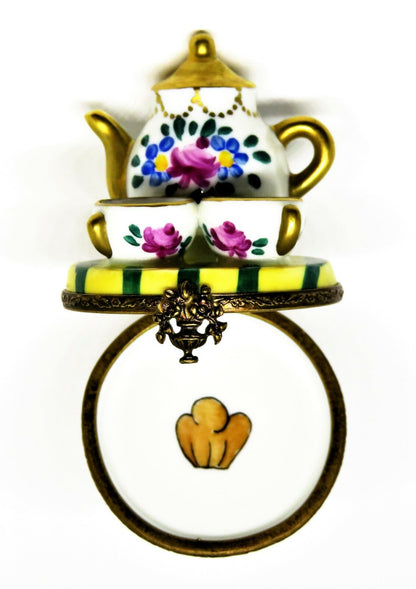 LIMOGES FRANCE BOX ~ PV ~ TABLE & TEAPOT & TEACUPS ~ LE 134/250 ~ PEINT MAIN