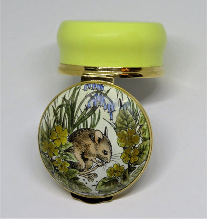 CRUMMLES ENGLISH ENAMEL BOX - VINTAGE MOUSE  & WILD FLOWERS - MICE - MIB