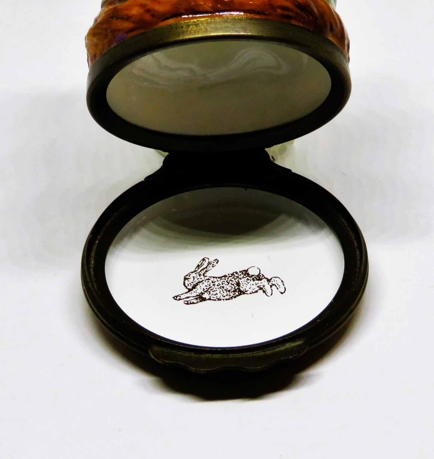 HALCYON DAYS ENAMEL BOX - THREE RABBITS BONBONNIERE -  JAPANESE NETSUKE - BUNNY