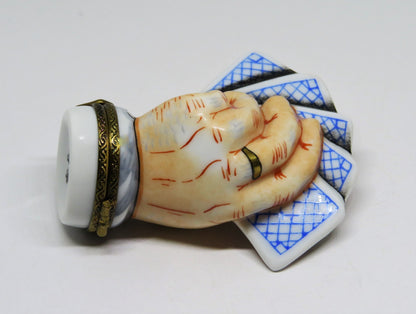 LIMOGES FRANCE BOX - ROCHARD  - SLEIGHT OF HAND - MALE HAND AND PLAYING CARDS