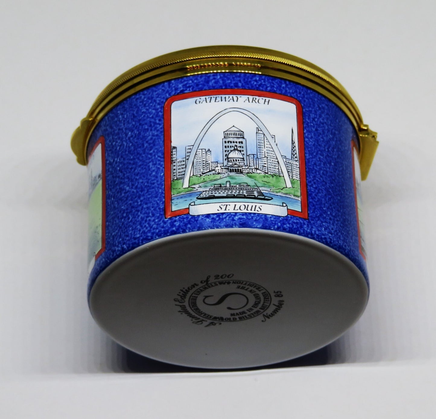 STAFFORDSHIRE ENGLISH ENAMEL BOX - U. S. LANDMARKS - STATUE OF LIBERTY - CAPITOL