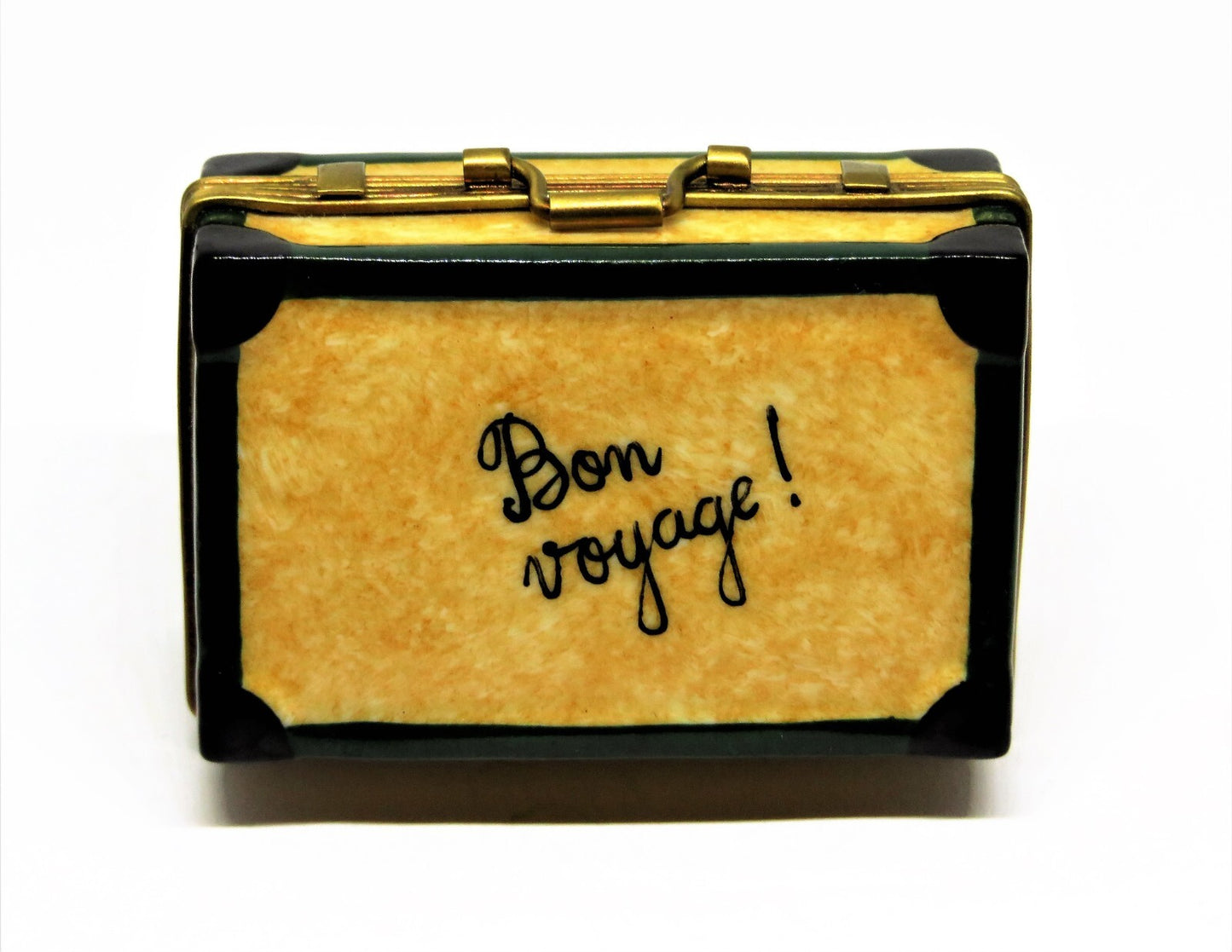 LIMOGES FRANCE BOX ~ ROCHARD ~ "BON VOYAGE" SUITCASE ~ LUGGAGE ~ TRAVEL LABELS