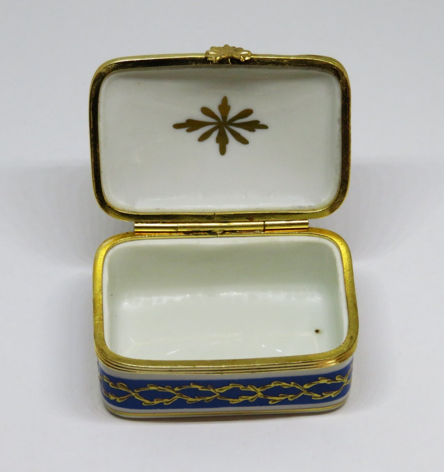 LIMOGES FRANCE BOX - LE TALLEC - BLUE & GOLD RECTANGLE - GRIGNAN BLEUE - 1948