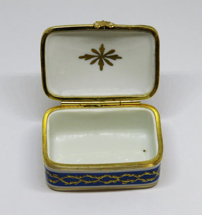 LIMOGES FRANCE BOX - LE TALLEC - BLUE & GOLD RECTANGLE - GRIGNAN BLEUE - 1948