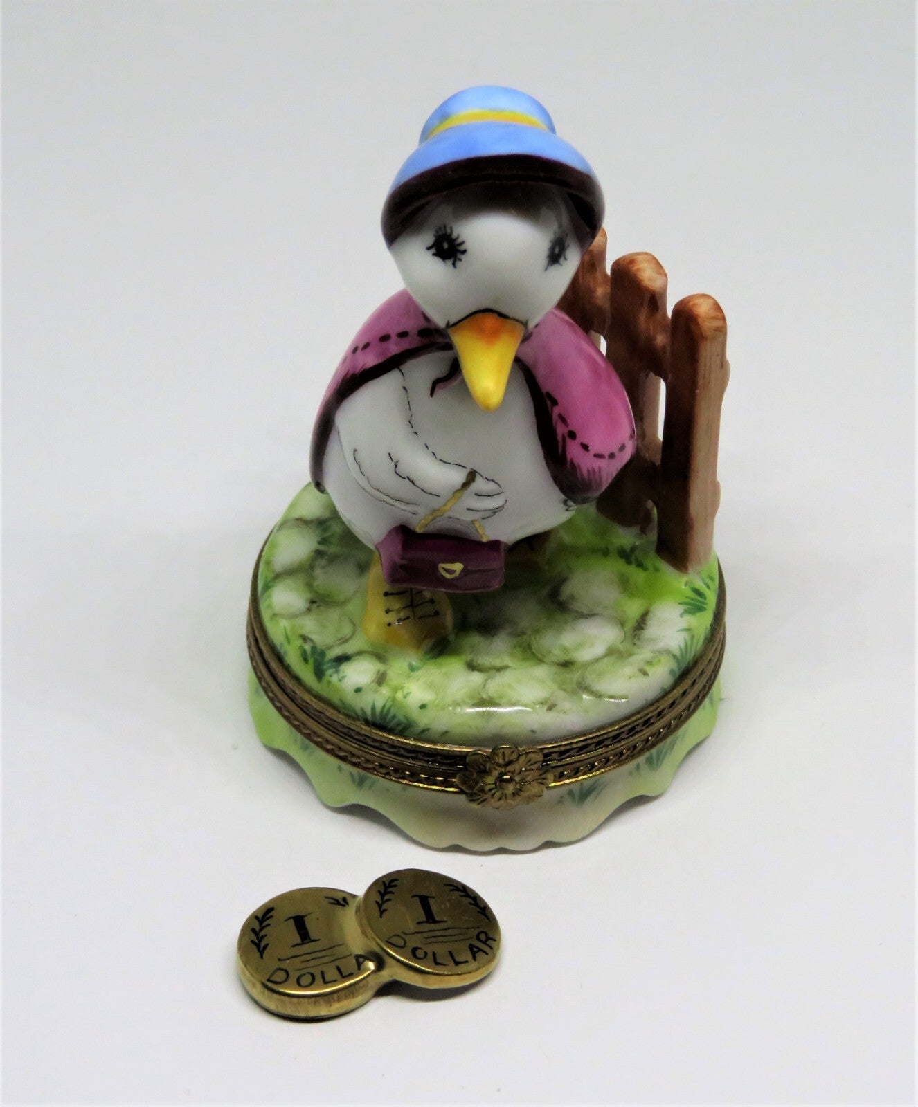 LIMOGES FRANCE BOX -PARRY-VIEILLE- JEMIMA PUDDLEDUCK & 3D FENCE - BEATRIX POTTER