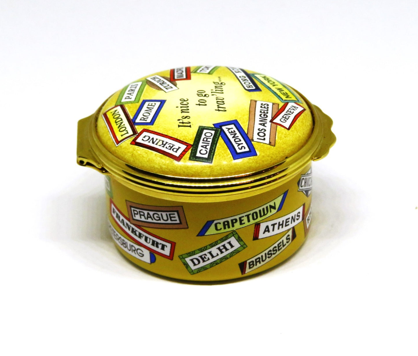 HALCYON DAYS ENAMEL BOX - "NICE TO GO TRAV'LING" - SINATRA SONG - WORLD CITIES