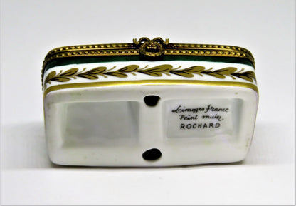 LIMOGES FRANCE STAMP BOX - ROCHARD - GOLD NAPOLEONIC BEE & LAUREL