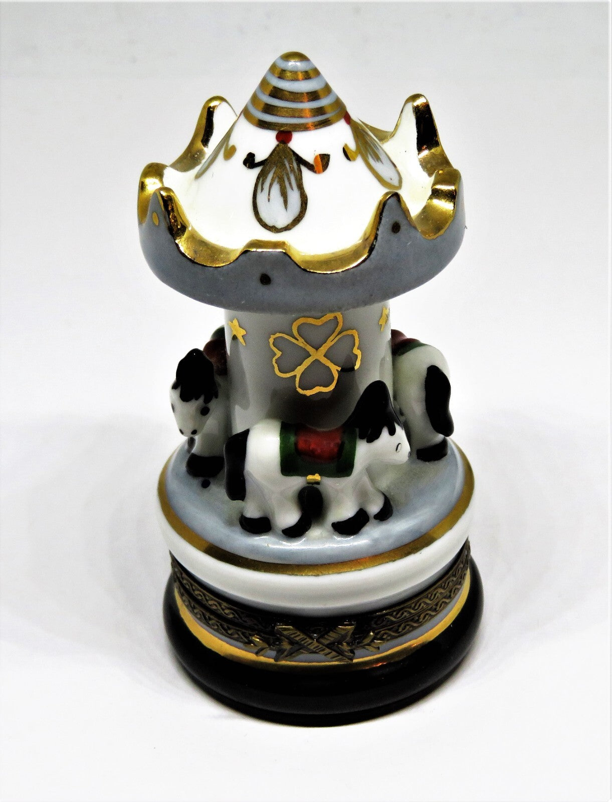 LIMOGES FRANCE BOX - TALL CAROUSEL WITH HORSES - MERRY-GO-ROUND - STAR & FLOWERS