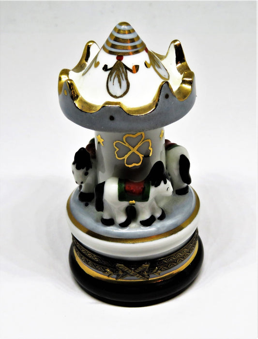 LIMOGES FRANCE BOX - TALL CAROUSEL WITH HORSES - MERRY-GO-ROUND - STAR & FLOWERS