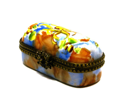 LIMOGES FRANCE - DUBARRY- SMALL FLORAL PIN BOX  - WATERCOLOR FLOWERS - RIBBONS